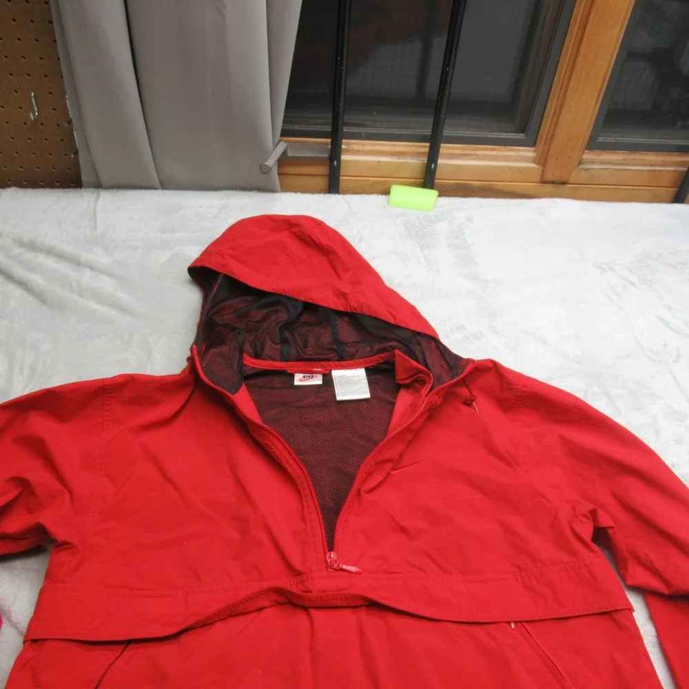 Nike Pullover Jacket Womens Small Red 1/4‎ Zip Hooded Windbreaker Rain Light VTG